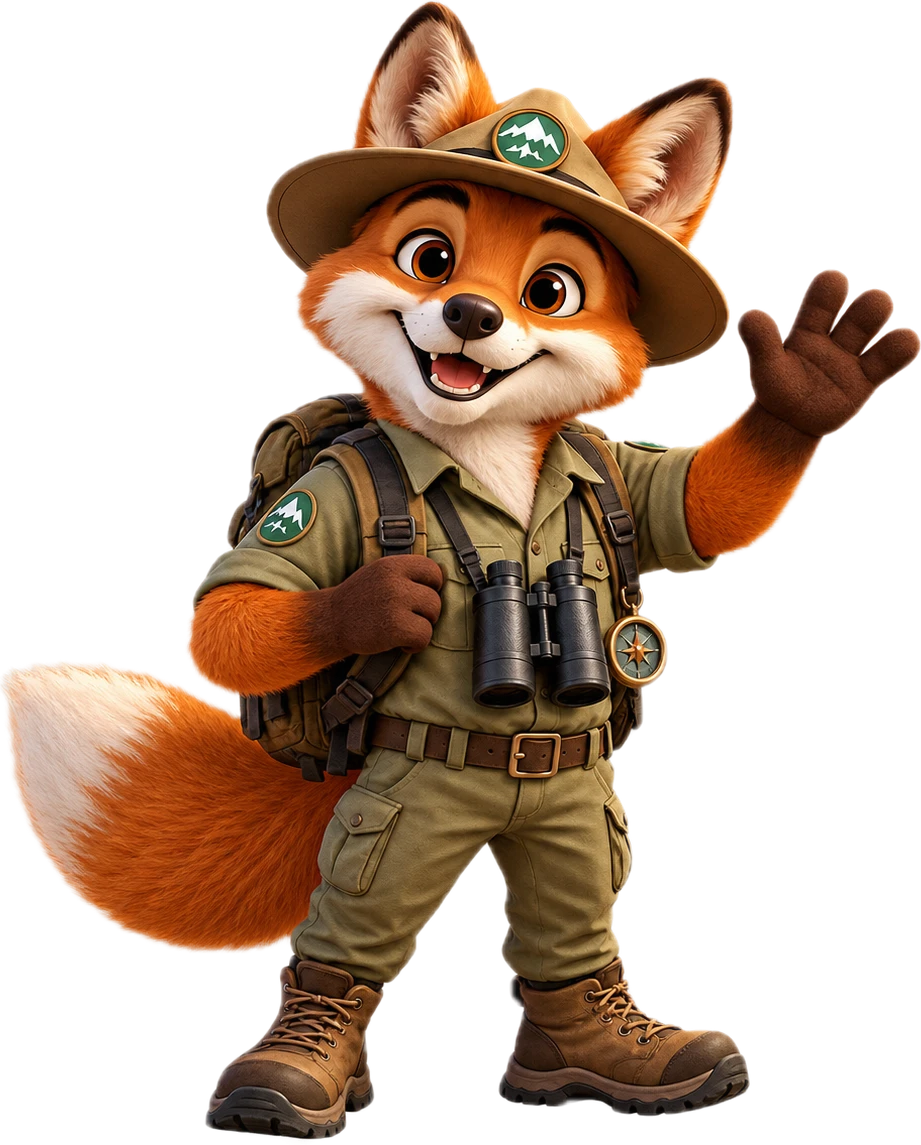Scout the fox, waving hello