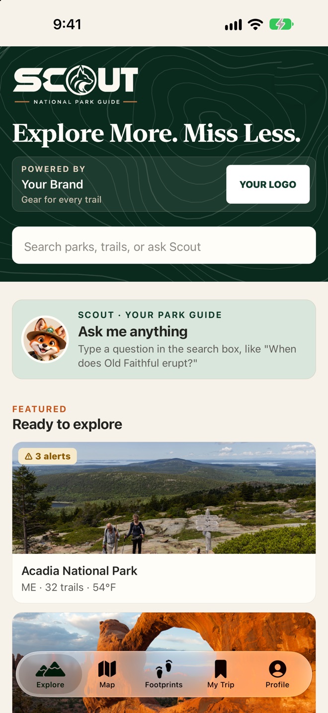 Home screen “Powered by” in the Scout app