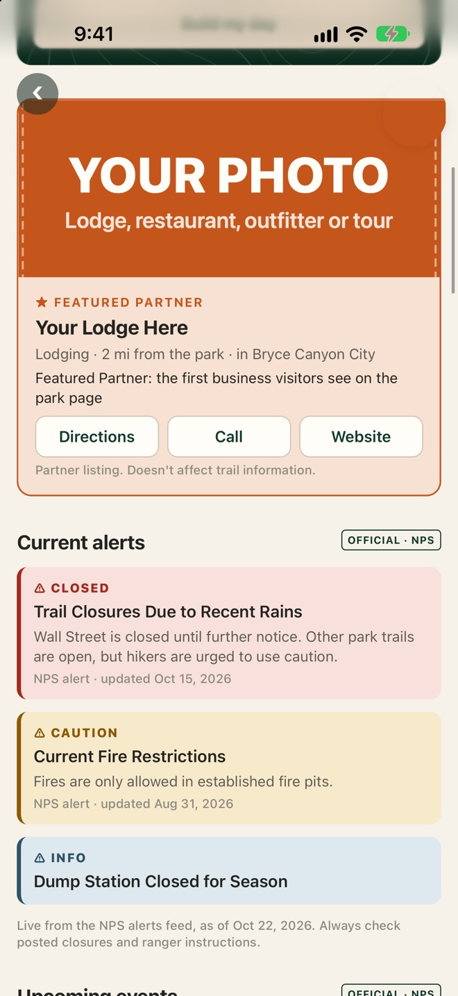 Featured Partner on a park in the Scout app