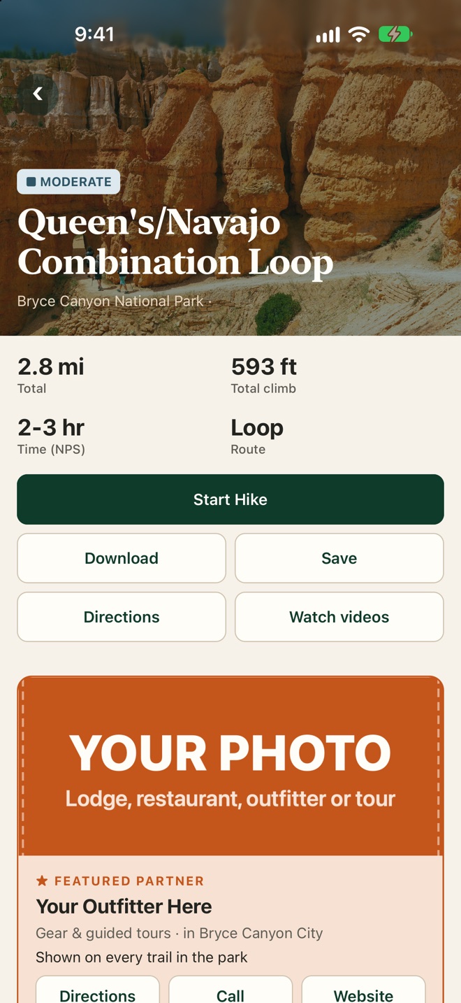 Featured Partner on trail pages in the Scout app